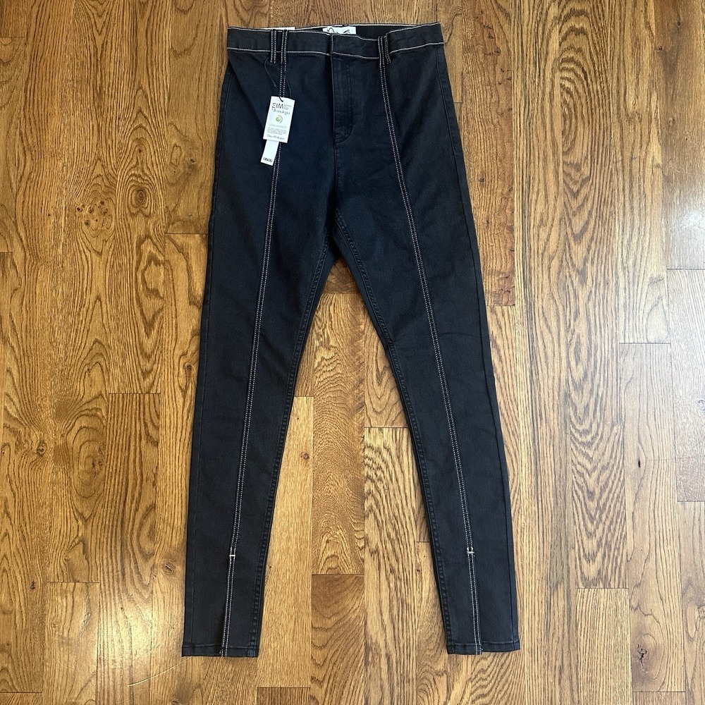 ASOS Miss Selfridge Contrast‎ Stitch Split Hem Skinny Jeans Black Size 8 30X32 - Picture 2 of 6